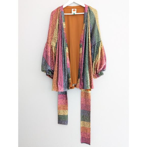 Farm Rio Rainbow Sequin Kimono Jacket Colorful Festival Party Wear Size Small - Picture 4 of 8